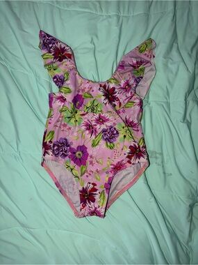 SHEIN Pink Floral One-Piece Swimsuit with Mint Accents